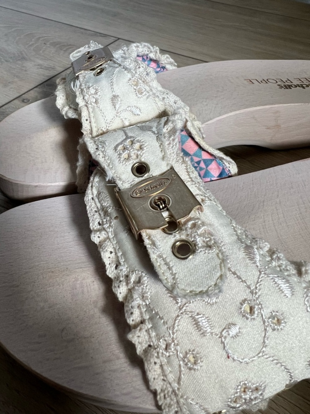 Free People Dr Scholls wooden sandals cream lace boho y2k resort wear - Picture 5 of 6